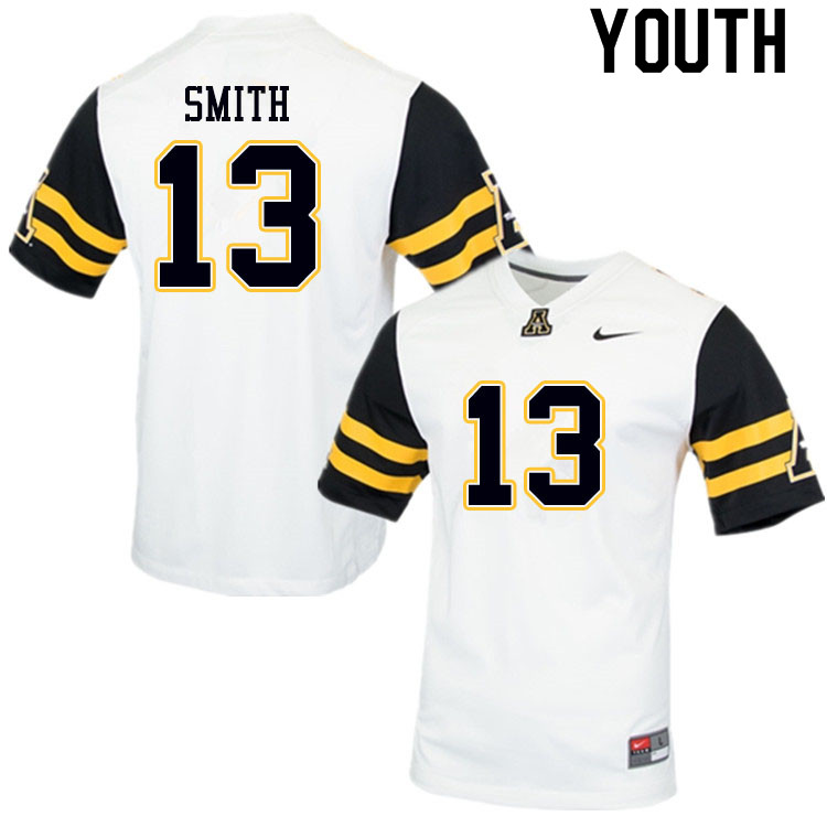 Youth #13 Kaiden Smith Appalachian State Mountaineers College Football Jerseys Sale-White